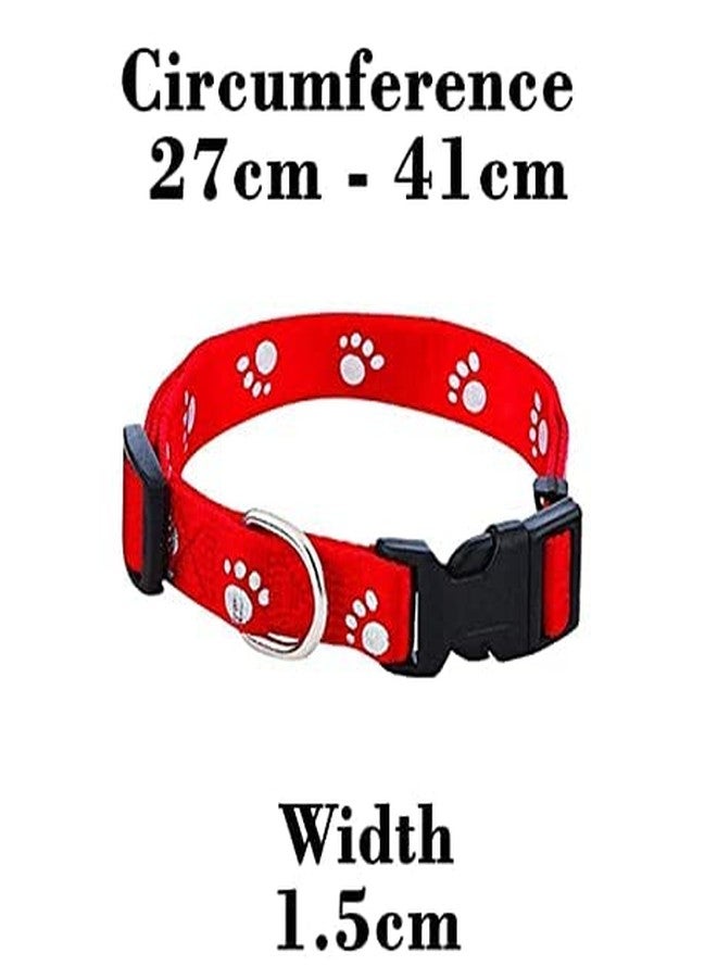 Pups&Pets 15MM Adjustable Nylon Paw Print Design Cute Collar for Small Dogs & Cat - Pack of 1 (Red) - Image 2
